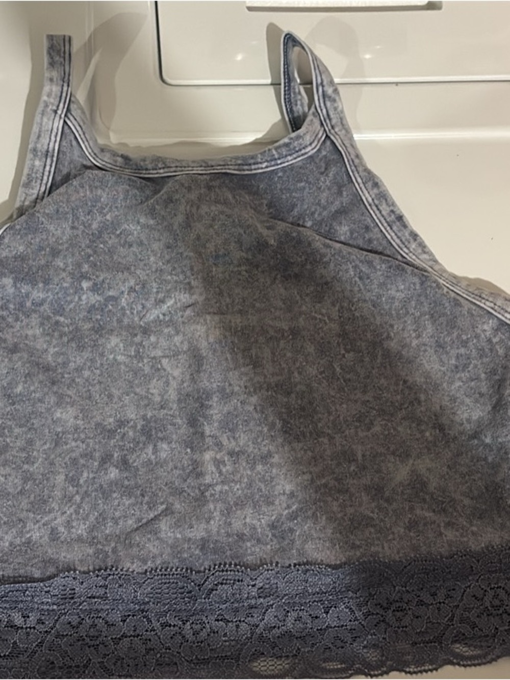Grey Acid-Wash Lace Trim Tank Top